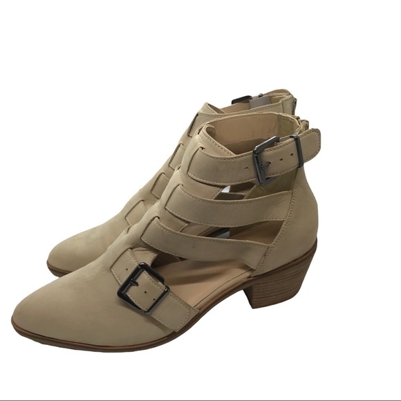 Crevo Leather Strappy Shootie Size 10 Zipper Back Block Heels JESSAMINE Bone - Picture 2 of 10